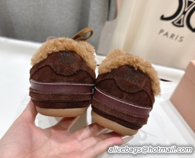 Top Design Miu Miu Gymnasium Sneakers in Suede and Wool Dark Brown 1024083