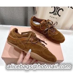 Cheap Price Miu Miu Gymnasium Sneakers in Suede Leather Brown 1024084