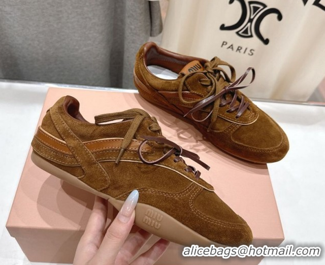 Cheap Price Miu Miu Gymnasium Sneakers in Suede Leather Brown 1024084