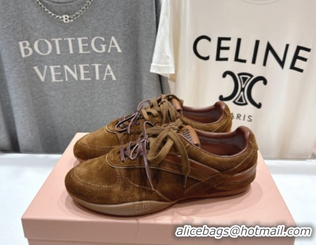 Cheap Price Miu Miu Gymnasium Sneakers in Suede Leather Brown 1024084