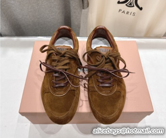 Cheap Price Miu Miu Gymnasium Sneakers in Suede Leather Brown 1024084