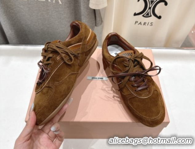 Cheap Price Miu Miu Gymnasium Sneakers in Suede Leather Brown 1024084