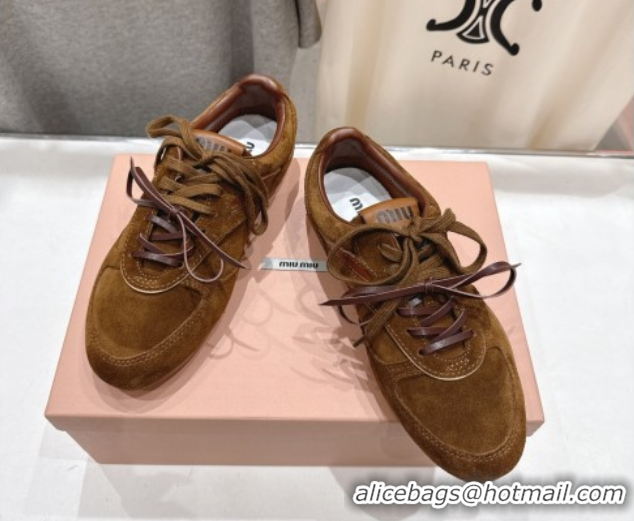 Cheap Price Miu Miu Gymnasium Sneakers in Suede Leather Brown 1024084