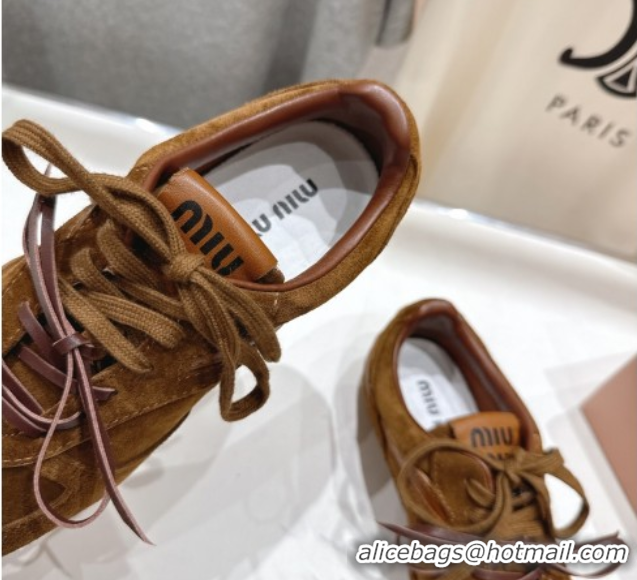 Cheap Price Miu Miu Gymnasium Sneakers in Suede Leather Brown 1024084