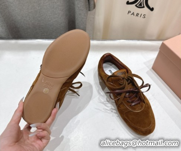 Cheap Price Miu Miu Gymnasium Sneakers in Suede Leather Brown 1024084