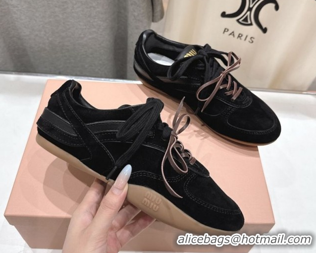 Unique Style Miu Miu Gymnasium Sneakers in Suede Leather Black 1024085