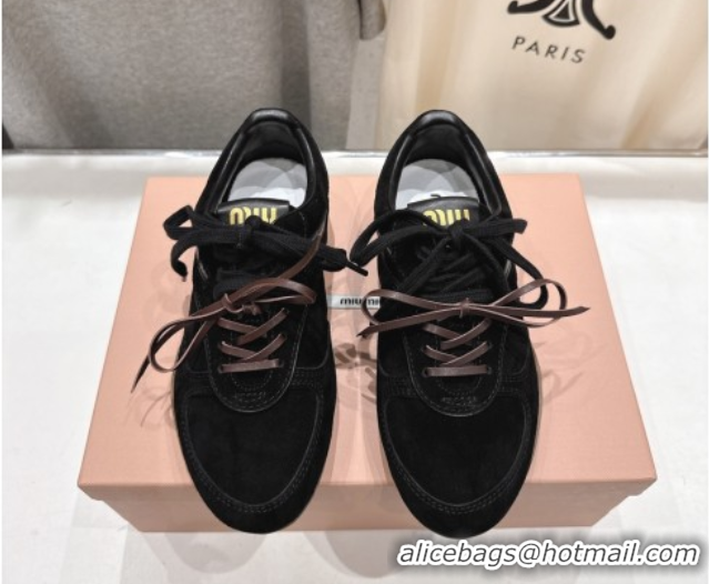 Unique Style Miu Miu Gymnasium Sneakers in Suede Leather Black 1024085