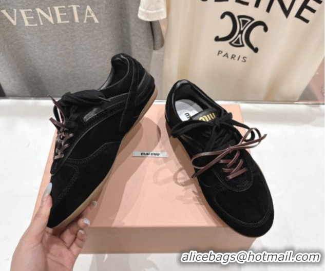 Unique Style Miu Miu Gymnasium Sneakers in Suede Leather Black 1024085