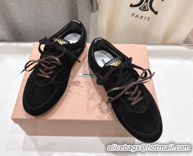 Unique Style Miu Miu Gymnasium Sneakers in Suede Leather Black 1024085