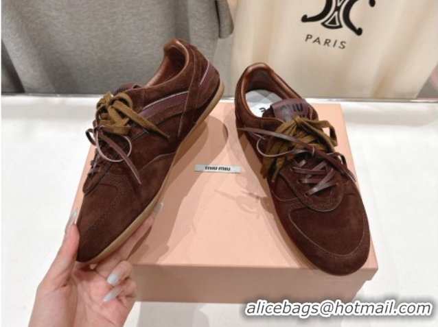 Best Product Miu Miu Gymnasium Sneakers in Suede Leather Dark Brown 1024086