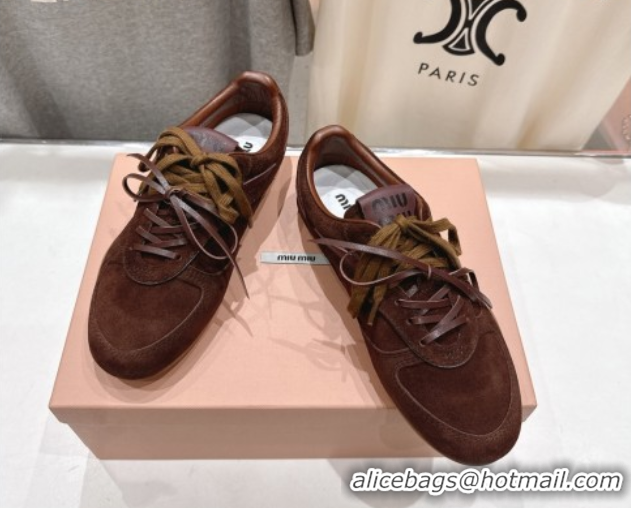 Best Product Miu Miu Gymnasium Sneakers in Suede Leather Dark Brown 1024086