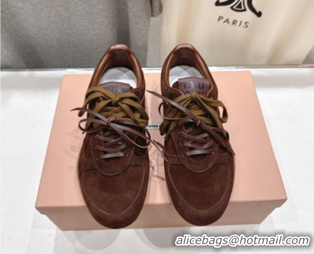 Best Product Miu Miu Gymnasium Sneakers in Suede Leather Dark Brown 1024086