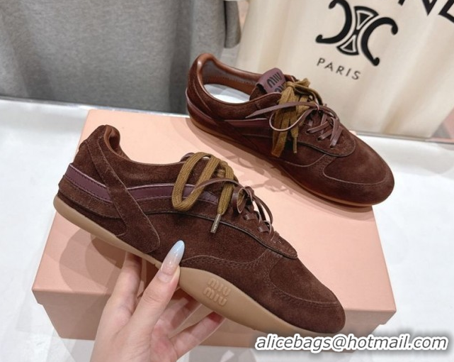 Best Product Miu Miu Gymnasium Sneakers in Suede Leather Dark Brown 1024086