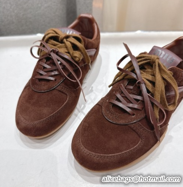 Best Product Miu Miu Gymnasium Sneakers in Suede Leather Dark Brown 1024086