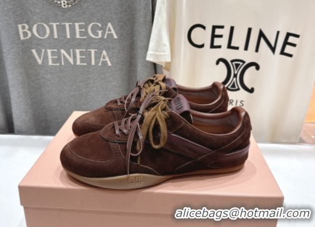 Best Product Miu Miu Gymnasium Sneakers in Suede Leather Dark Brown 1024086