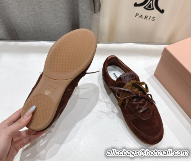 Best Product Miu Miu Gymnasium Sneakers in Suede Leather Dark Brown 1024086