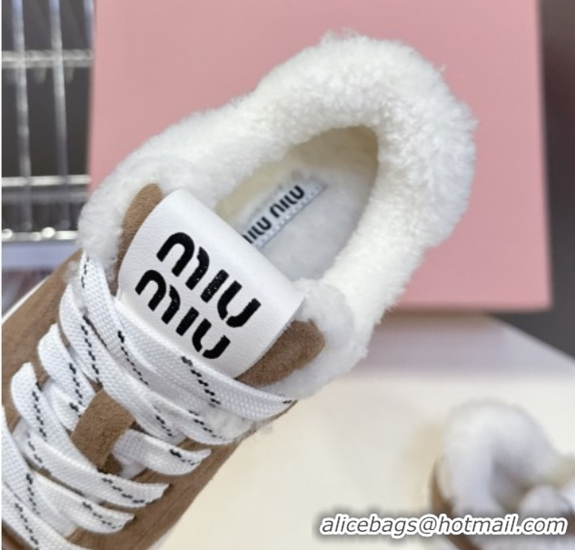 Big Discount Miu Miu Suede and Wool Sneakers with Bow Brown 1024088