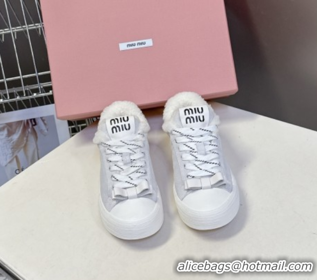 Hot Style Miu Miu Suede and Wool Sneakers with Bow Grey 1024089