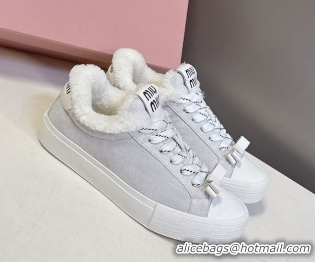 Hot Style Miu Miu Suede and Wool Sneakers with Bow Grey 1024089