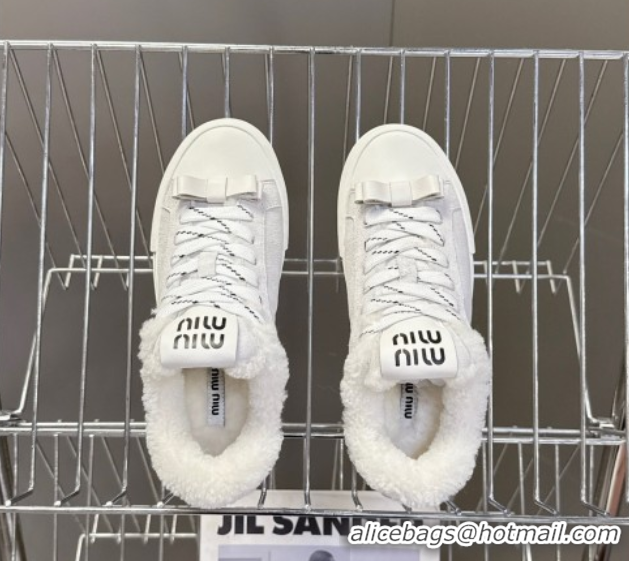 Hot Style Miu Miu Suede and Wool Sneakers with Bow Grey 1024089