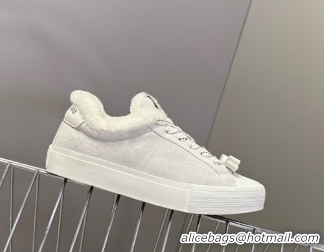 Hot Style Miu Miu Suede and Wool Sneakers with Bow Grey 1024089