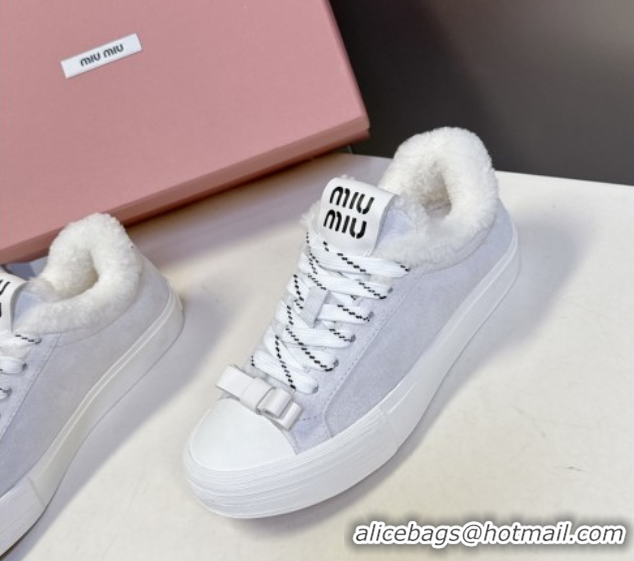 Hot Style Miu Miu Suede and Wool Sneakers with Bow Grey 1024089