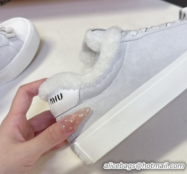 Hot Style Miu Miu Suede and Wool Sneakers with Bow Grey 1024089