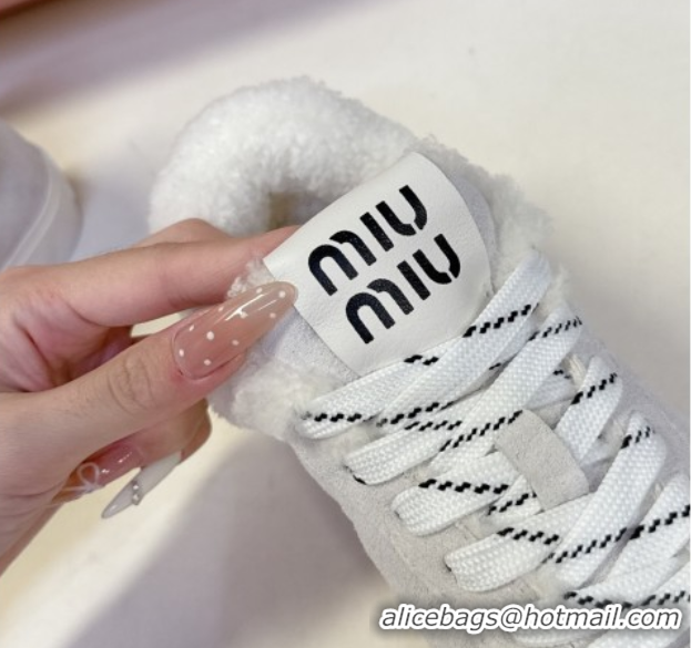 Hot Style Miu Miu Suede and Wool Sneakers with Bow Grey 1024089