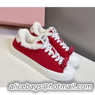 Perfect Miu Miu Suede and Wool Sneakers with Bow Red 1024090