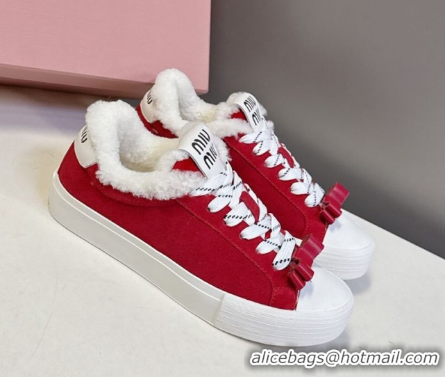 Perfect Miu Miu Suede and Wool Sneakers with Bow Red 1024090