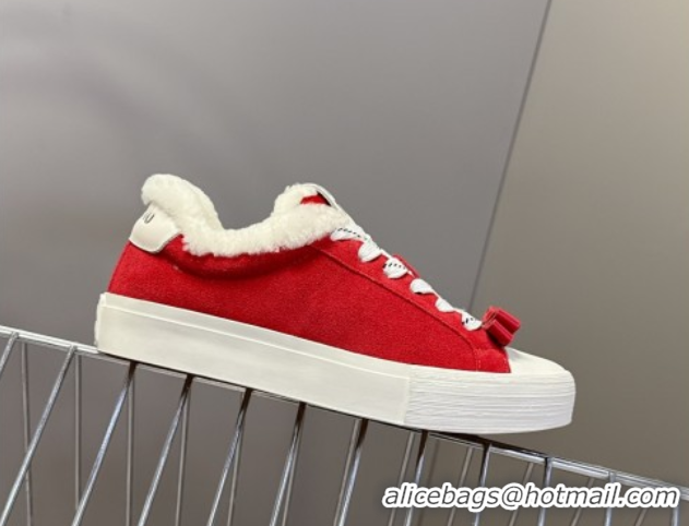 Perfect Miu Miu Suede and Wool Sneakers with Bow Red 1024090