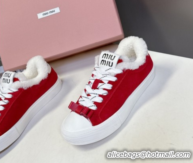 Perfect Miu Miu Suede and Wool Sneakers with Bow Red 1024090
