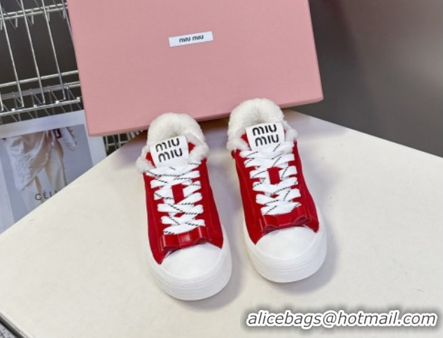 Perfect Miu Miu Suede and Wool Sneakers with Bow Red 1024090