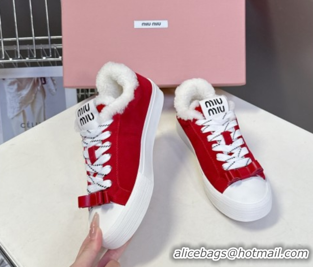 Perfect Miu Miu Suede and Wool Sneakers with Bow Red 1024090