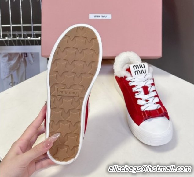 Perfect Miu Miu Suede and Wool Sneakers with Bow Red 1024090