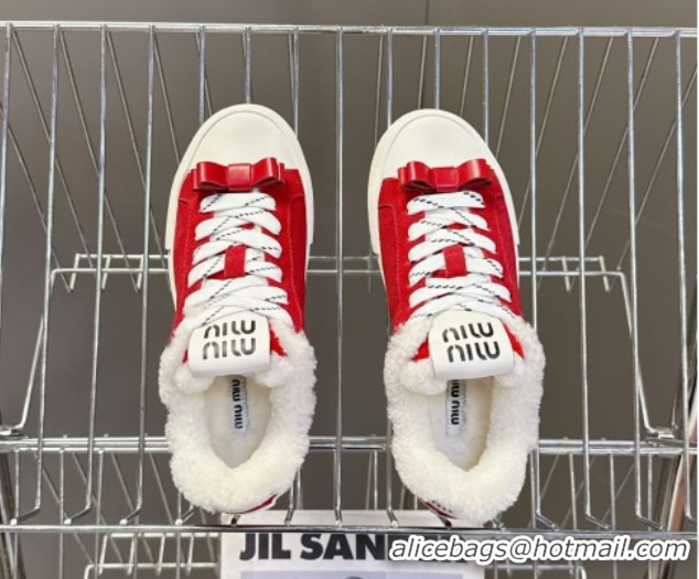 Perfect Miu Miu Suede and Wool Sneakers with Bow Red 1024090