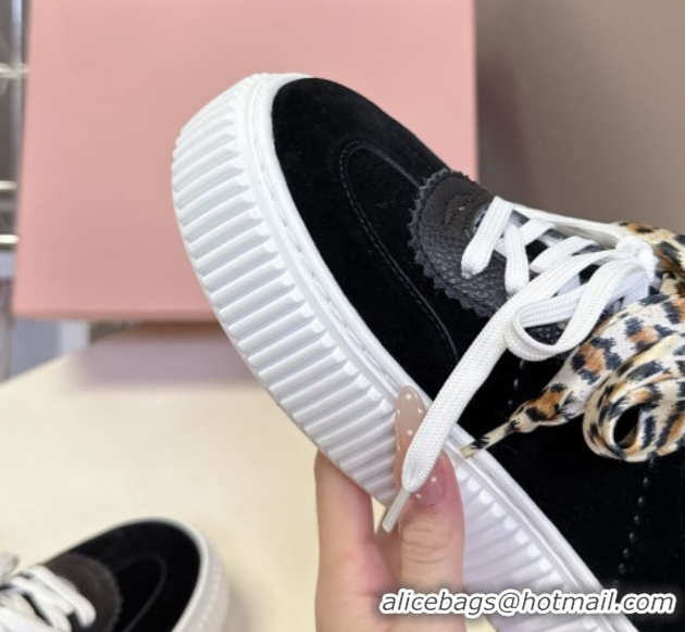 Luxurious Miu Miu Suede and Wool Sneakers 4.5cm with Double Lace Black 1024091
