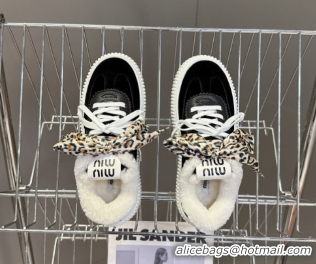 Luxurious Miu Miu Suede and Wool Sneakers 4.5cm with Double Lace Black 1024091