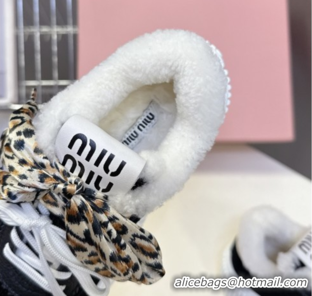 Luxurious Miu Miu Suede and Wool Sneakers 4.5cm with Double Lace Black 1024091