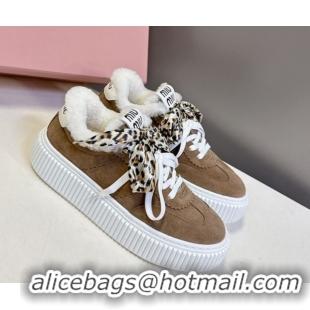 Best Grade Miu Miu Suede and Wool Sneakers 4.5cm with Double Lace Brown 1024092