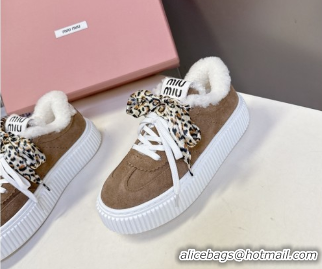 Best Grade Miu Miu Suede and Wool Sneakers 4.5cm with Double Lace Brown 1024092