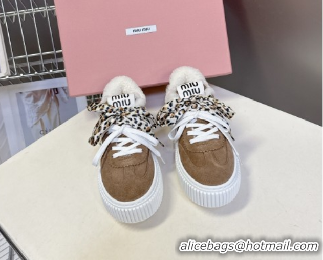 Best Grade Miu Miu Suede and Wool Sneakers 4.5cm with Double Lace Brown 1024092