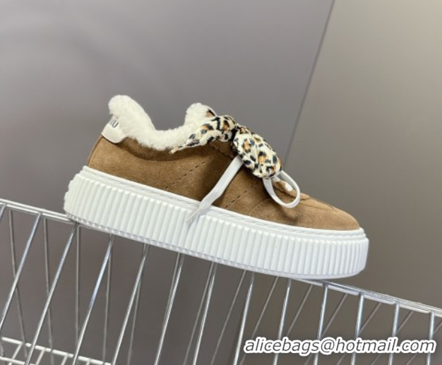 Best Grade Miu Miu Suede and Wool Sneakers 4.5cm with Double Lace Brown 1024092