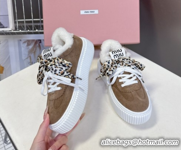 Best Grade Miu Miu Suede and Wool Sneakers 4.5cm with Double Lace Brown 1024092