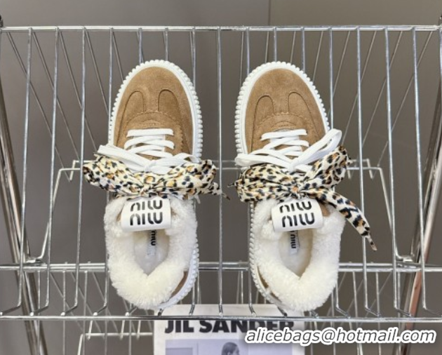 Best Grade Miu Miu Suede and Wool Sneakers 4.5cm with Double Lace Brown 1024092