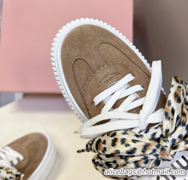 Best Grade Miu Miu Suede and Wool Sneakers 4.5cm with Double Lace Brown 1024092