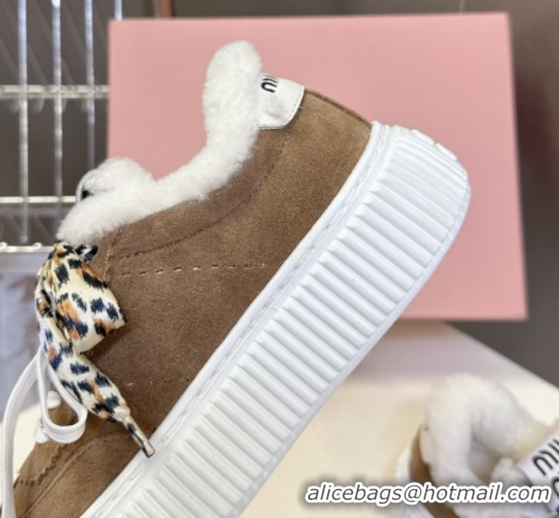Best Grade Miu Miu Suede and Wool Sneakers 4.5cm with Double Lace Brown 1024092