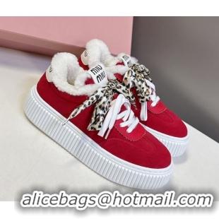 Purchase Miu Miu Suede and Wool Sneakers 4.5cm with Double Lace Red 1024093