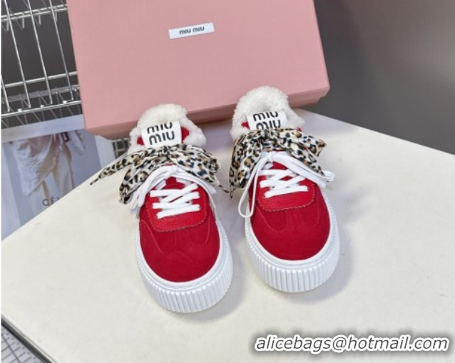 Purchase Miu Miu Suede and Wool Sneakers 4.5cm with Double Lace Red 1024093