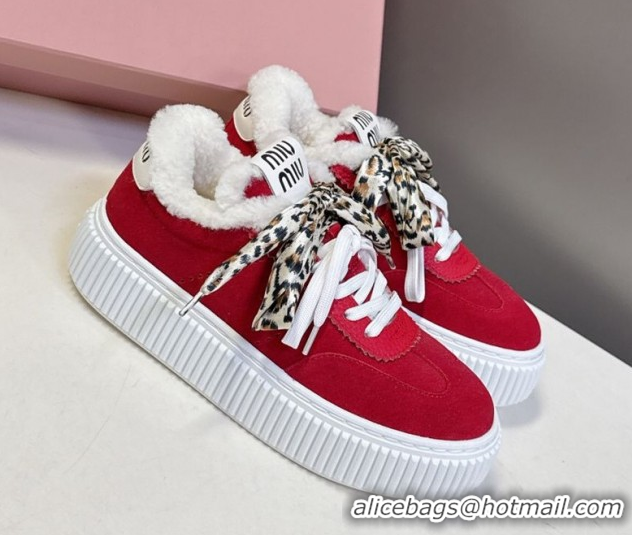 Purchase Miu Miu Suede and Wool Sneakers 4.5cm with Double Lace Red 1024093